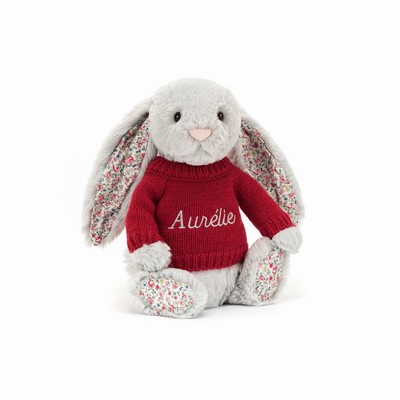 Jellycat Blossom Silver Bunny with Red Jumper New Zealand | QLNRU9618